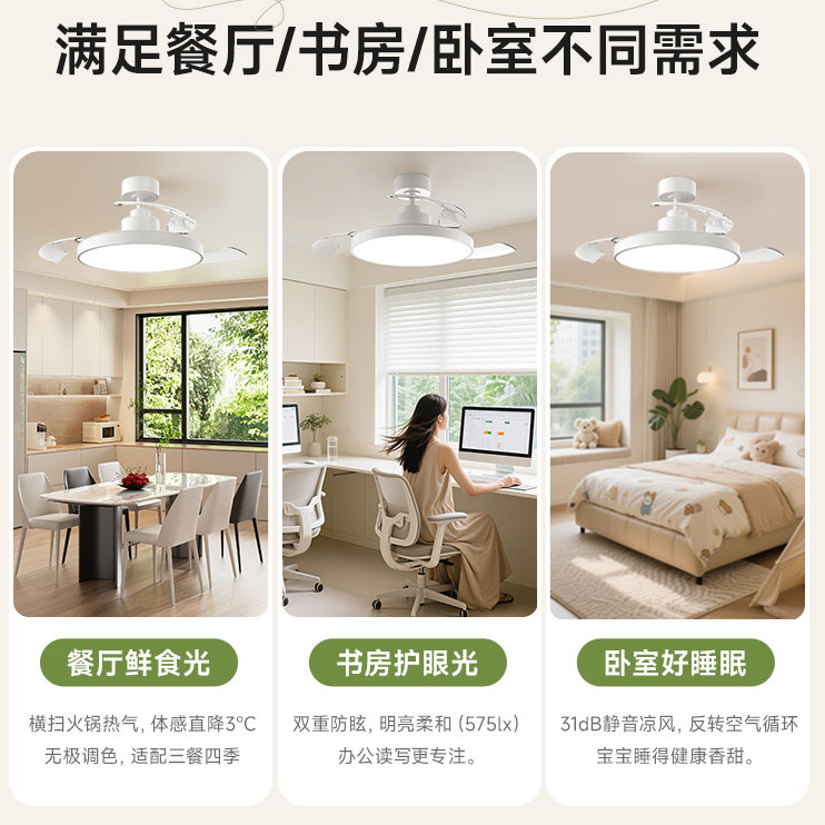 孩视宝风扇灯全光谱儿童卧室学习护眼吸顶灯主客厅餐厅电吊扇灯具,淘宝优惠券,粉丝福利购,淘宝优惠卷