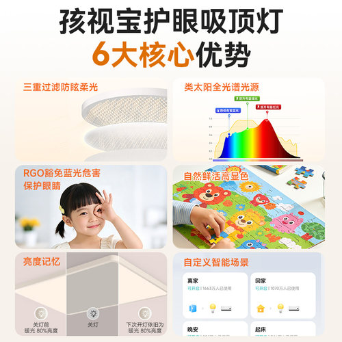 孩视宝明亮光护眼吸顶灯超薄卧室客厅2026新款全光谱智能米家灯具 - 图0