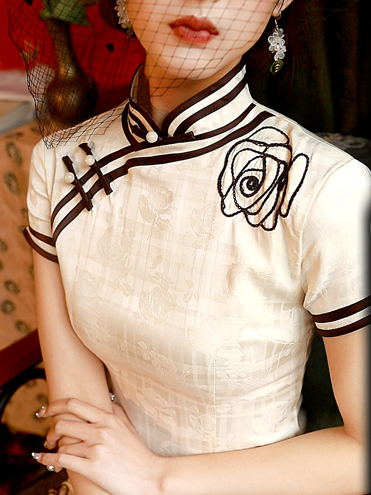 米白色旗袍2023年新款改良感连衣裙 阑桂羽旗袍