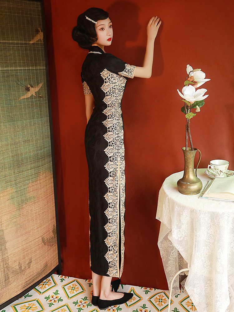 黑色旗袍2022年新款秋季改良连衣裙 阑桂羽旗袍