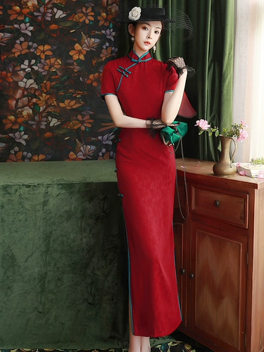 Красное ципао, ретро длинное свадебное платье для невесты, коллекция 2023