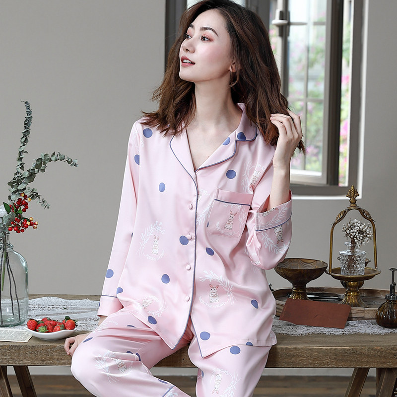 惠娜姿冰丝春秋季长袖仿真丝绸睡衣 惠娜姿睡衣/家居服套装