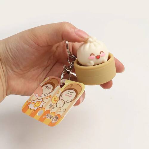 1-8PCS Cute Steamed Bun Squeeze Keychain Realistic Dimsum De - 图3