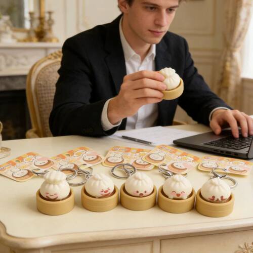 1-8PCS Cute Steamed Bun Squeeze Keychain Realistic Dimsum De - 图0