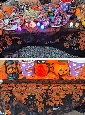 Halloween Decoration Tablecloth,Disposable Pumpkin Spider We