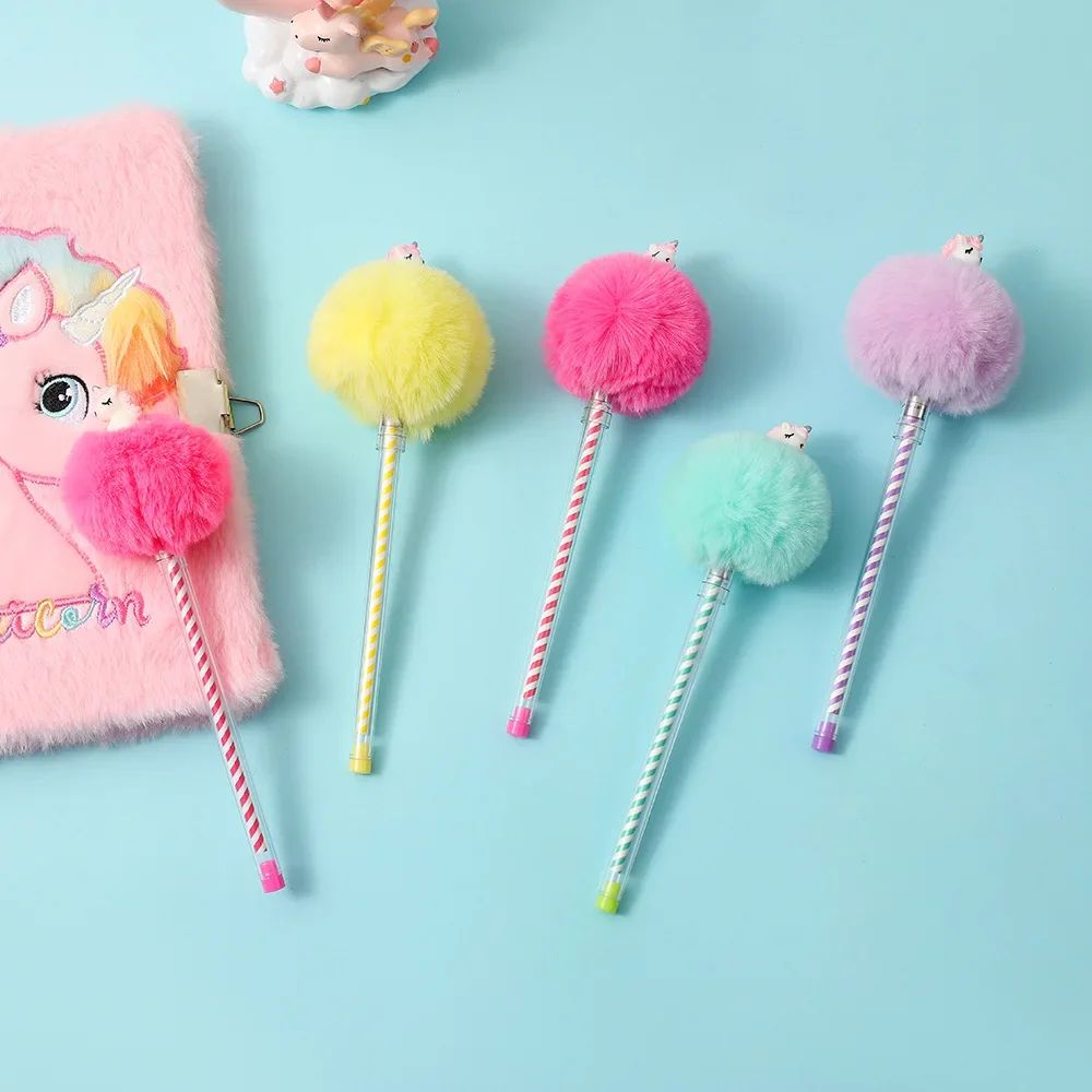 2PC Children's Cartoon Plush Unicorn Ball Pen School Office - 图0