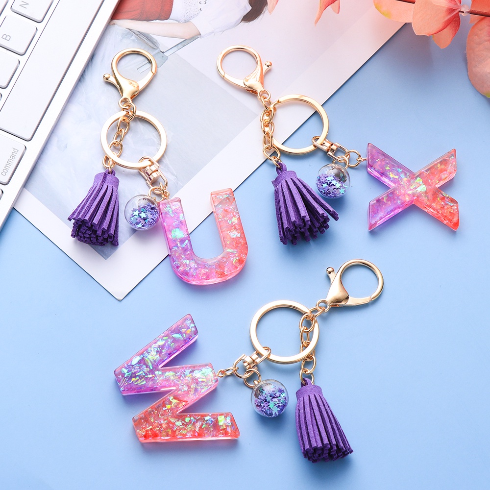 Trendy Resin Glitter Letter Keychain Colorful A-Z 26 Alphabe - 图3