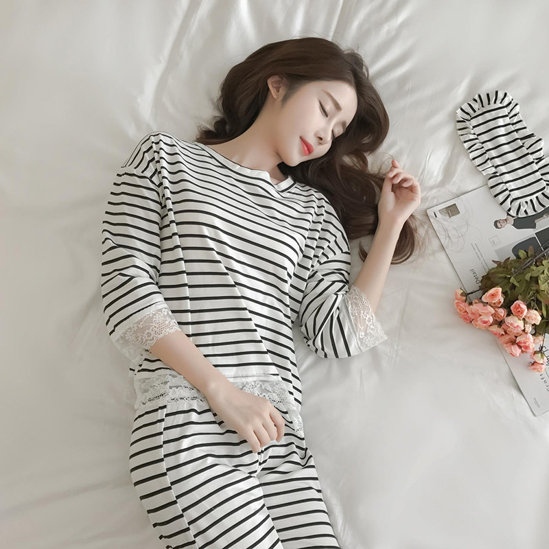 150cm矮小个子女生秋季xs号长袖睡衣条纹送眼罩棉上衣+长裤套装潮,淘宝优惠券,粉丝福利购,淘宝优惠卷