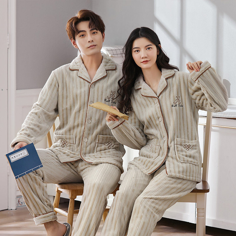 情侣秋冬款珊瑚绒加绒男士睡衣 悠樱服饰睡衣/家居服套装