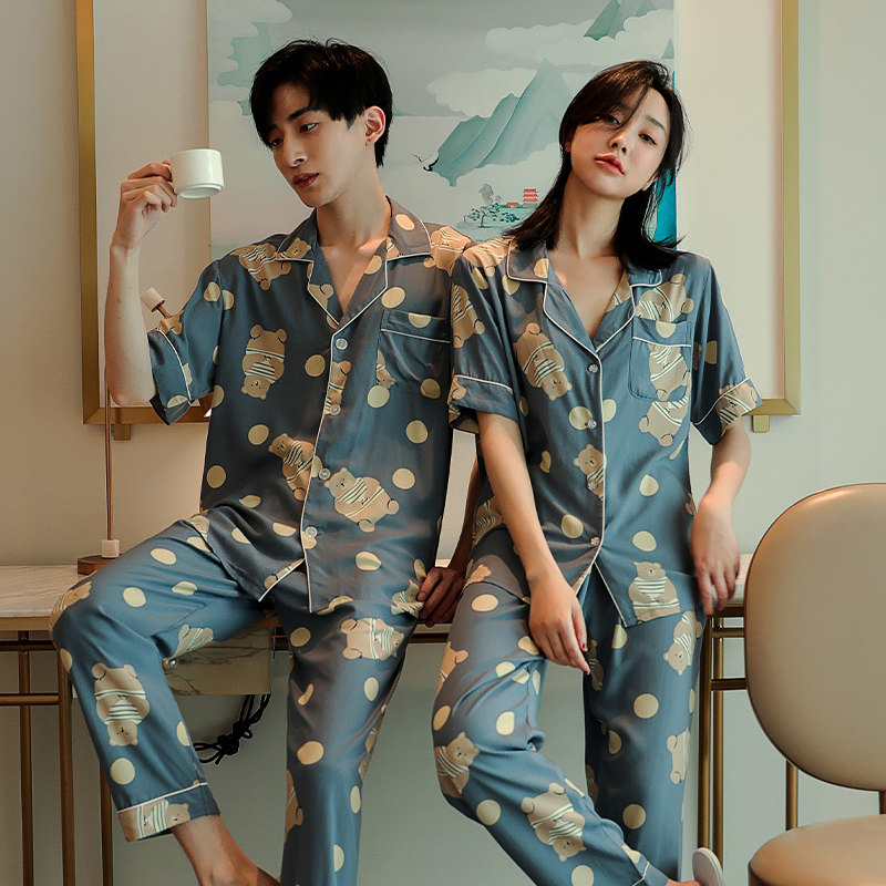 新款情侣男女爱心春夏短袖长裤睡衣 云之城睡衣/家居服套装