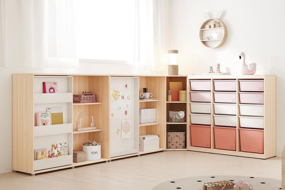 ins 实木环保儿童玩具收纳柜储物柜 宝宝衣柜绘本架玩具架书架 - 图0