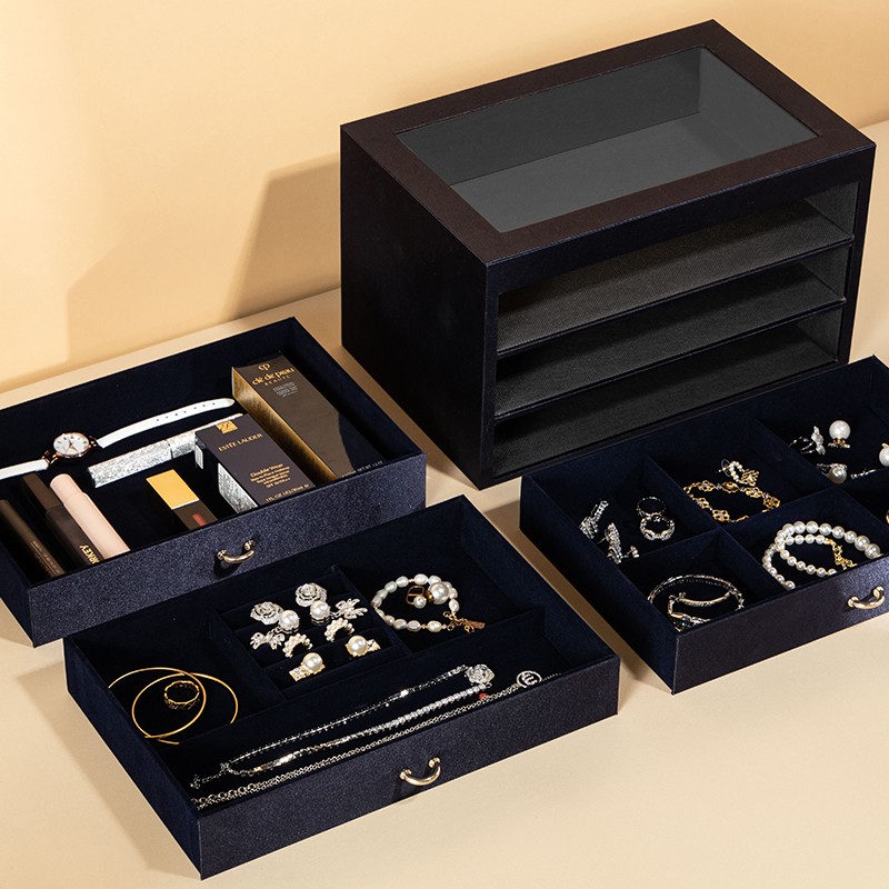 三层首饰盒高级大容量珠宝饰品盒戒指项链耳环钉收纳箱新款轻奢 - 图3