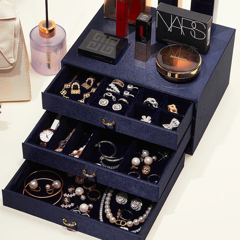 三层首饰盒高级大容量珠宝饰品盒戒指项链耳环钉收纳箱新款轻奢 - 图0