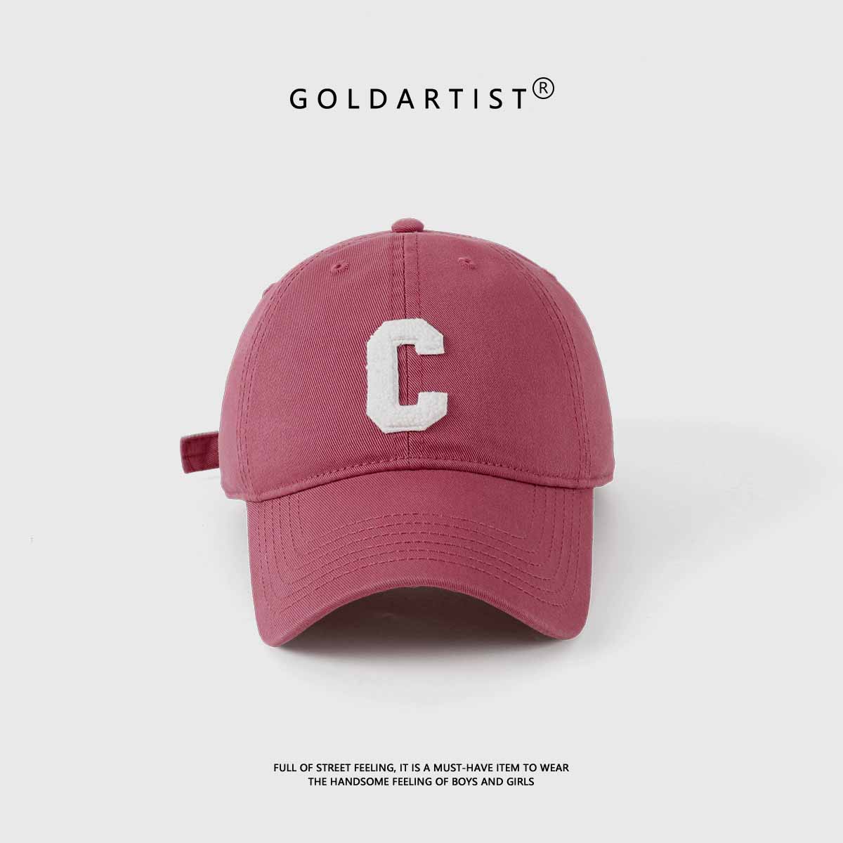 GOLDARTIST树莓粉色帽子鸭舌帽女韩版字母棒球帽深顶宽帽檐显脸小