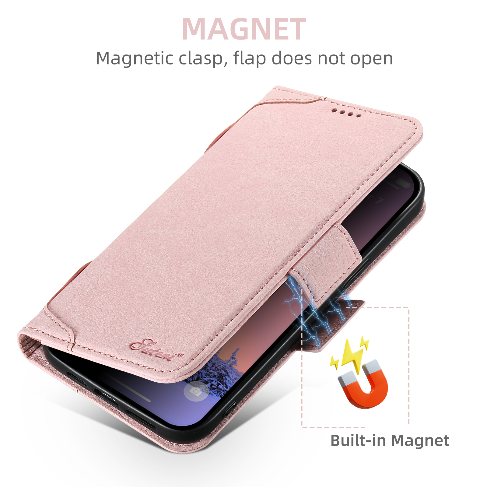 magsafe磁吸无线充电适用于iPhone15promax手机皮套14pro高端苹果13翻盖皮质12支架14Pm插卡保护套12pro防摔
