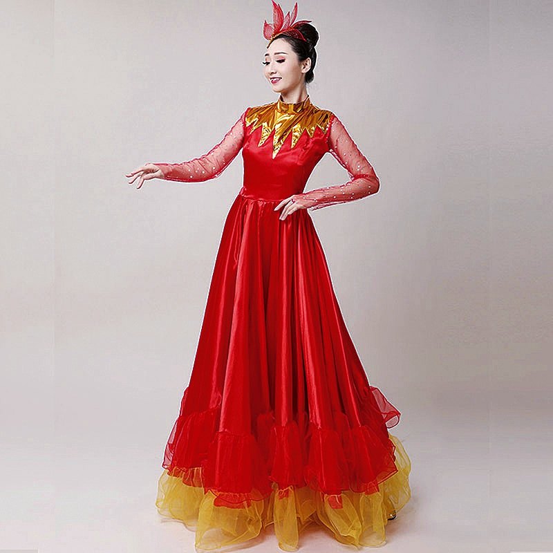 2020新款开场舞成人女长裙大摆裙 媚丽舞后民族服装/舞台装