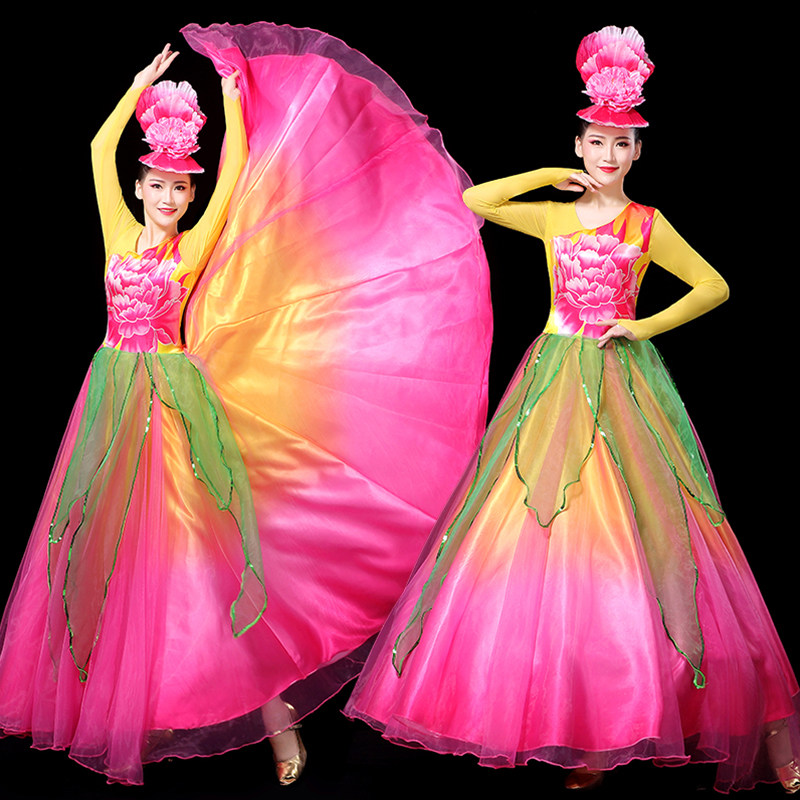 新款女大摆裙大气演出开场舞连衣裙 媚丽舞后民族服装/舞台装