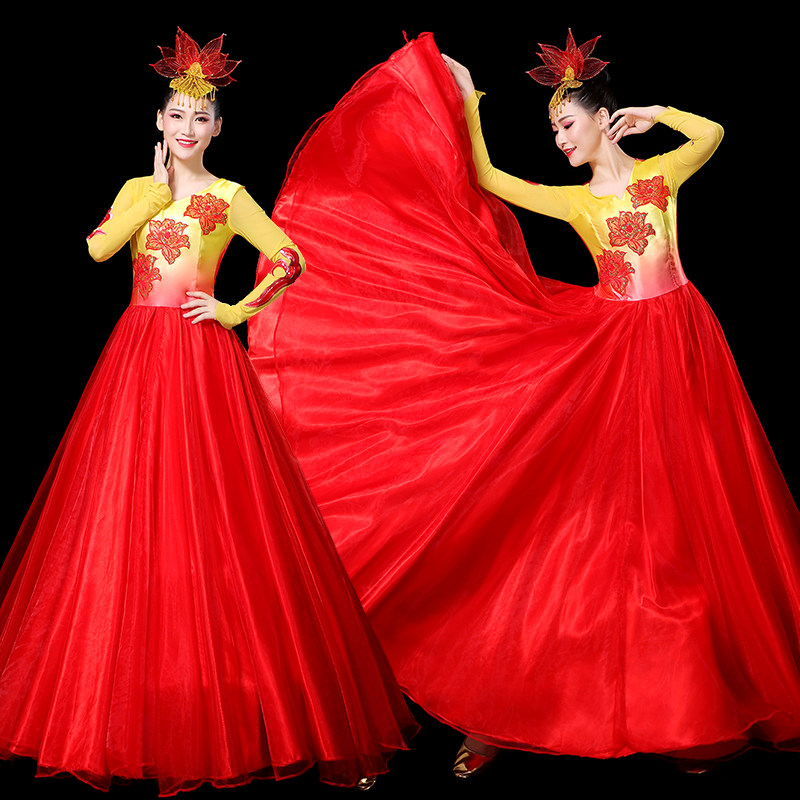 成人开场舞大摆裙舞台服装女长裙 媚丽舞后民族服装/舞台装