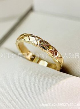 菱格戒指925纯银镀18K金精工艺宽窄版情侣时尚优雅甜酷风菱格戒指