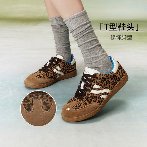 百思图春商场新款时尚德训鞋豹纹鞋红色女运动休闲鞋I0901AM5 - 图3