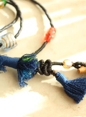 糖果手绘彩色琉璃蚕丝蜡绳 复古简约诧寂风手工  孤品D