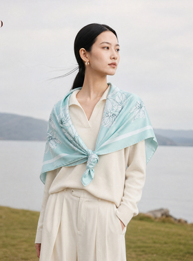 嫵WOO【百芳满园】女士真丝丝巾双面印花大方巾简约百搭披肩送礼