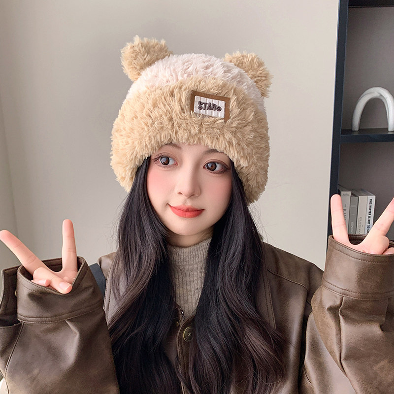 可爱猫耳朵毛绒帽女冬季产妇月子帽产后秋冬保暖针织毛线帽子外出,淘宝优惠券,粉丝福利购,淘宝优惠卷