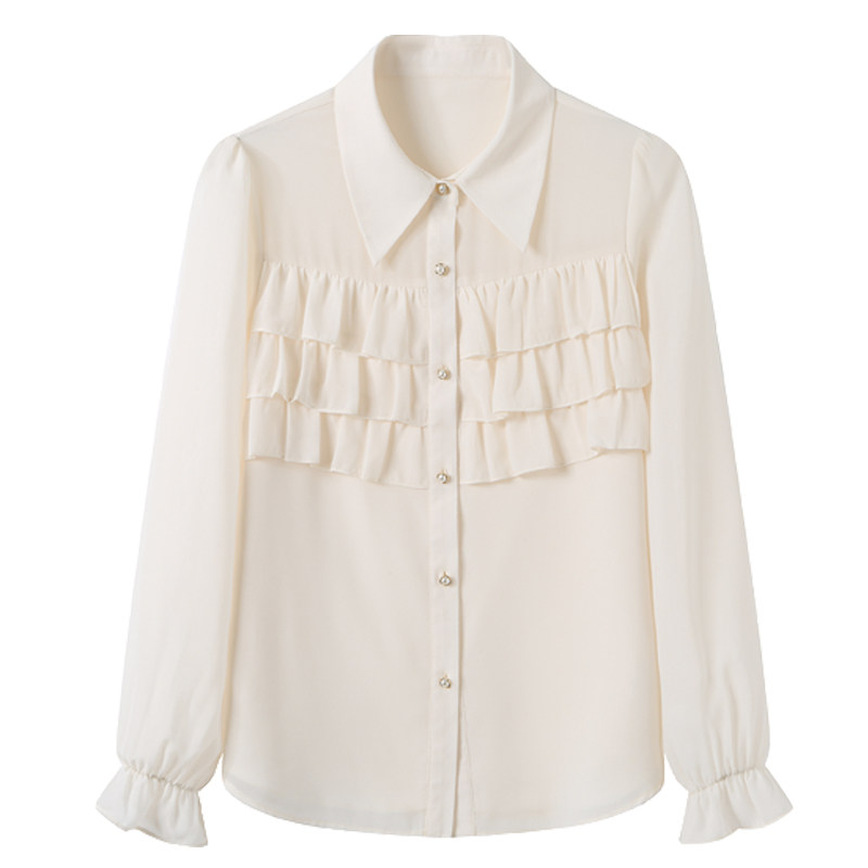 女长袖设计感小众荷叶边2022年衬衫 真言衬衫