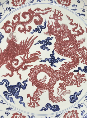 老瓷青花釉里红龙凤祥云纹缠枝莲大赏玩老货收藏中式客厅陶瓷摆件