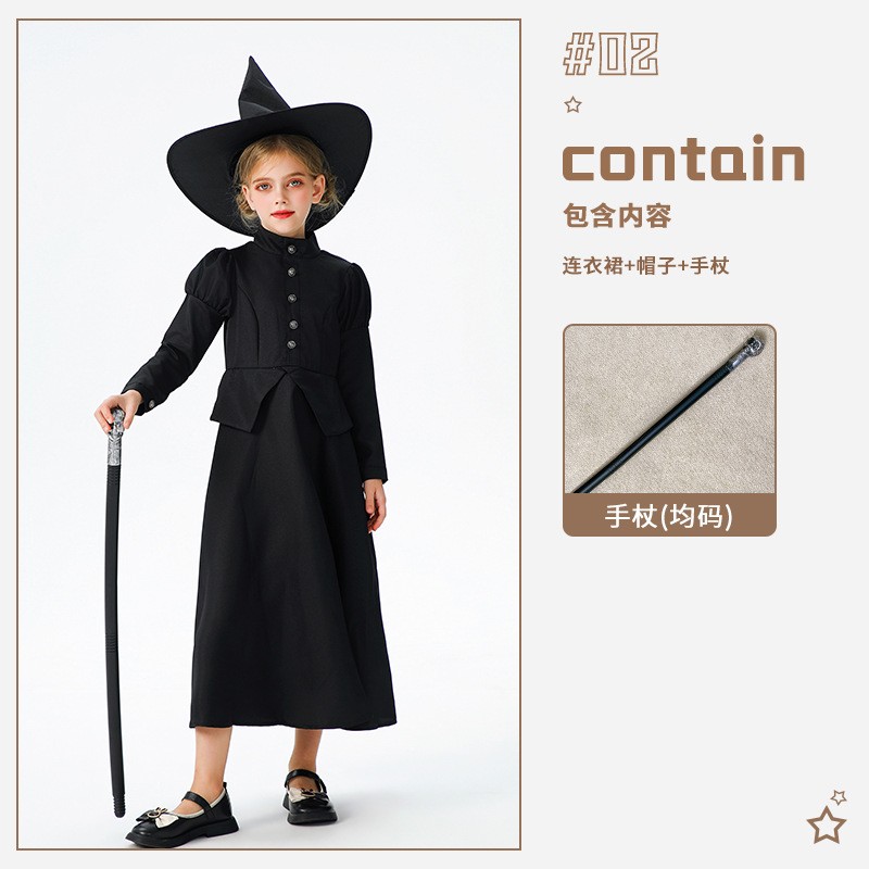 万圣节儿童服装cos魔法师女巫装长袍中世纪吸血鬼表演童装连衣裙 - 图0