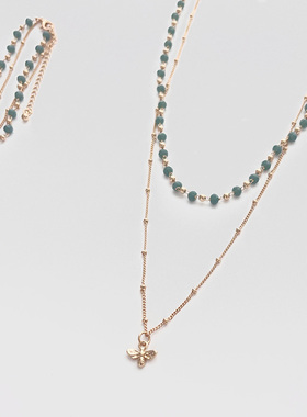 铜蜜蜂英伦田园气质女双层短项链