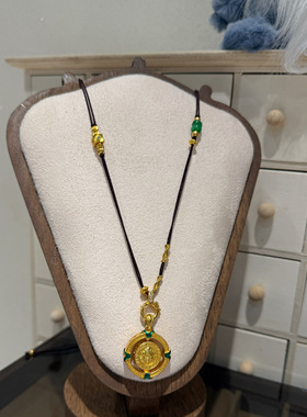 夫人手作  原创设计手工编织项链女款黄金挂坠编绳链黄财神