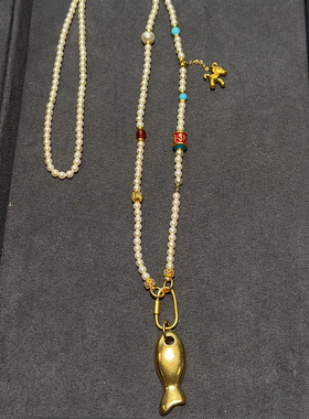 夫人手作 原创设计手工珍珠项链女款手工黄金吊坠万能链小黄鱼