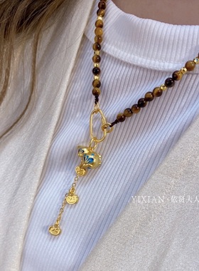 夫人手作  天然A货虎眼石串珠小众设计流苏葫芦项链扎吉拉姆