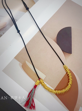 夫人手作  手工编绳盘缠片流苏了可调节项链饰品高保色首饰