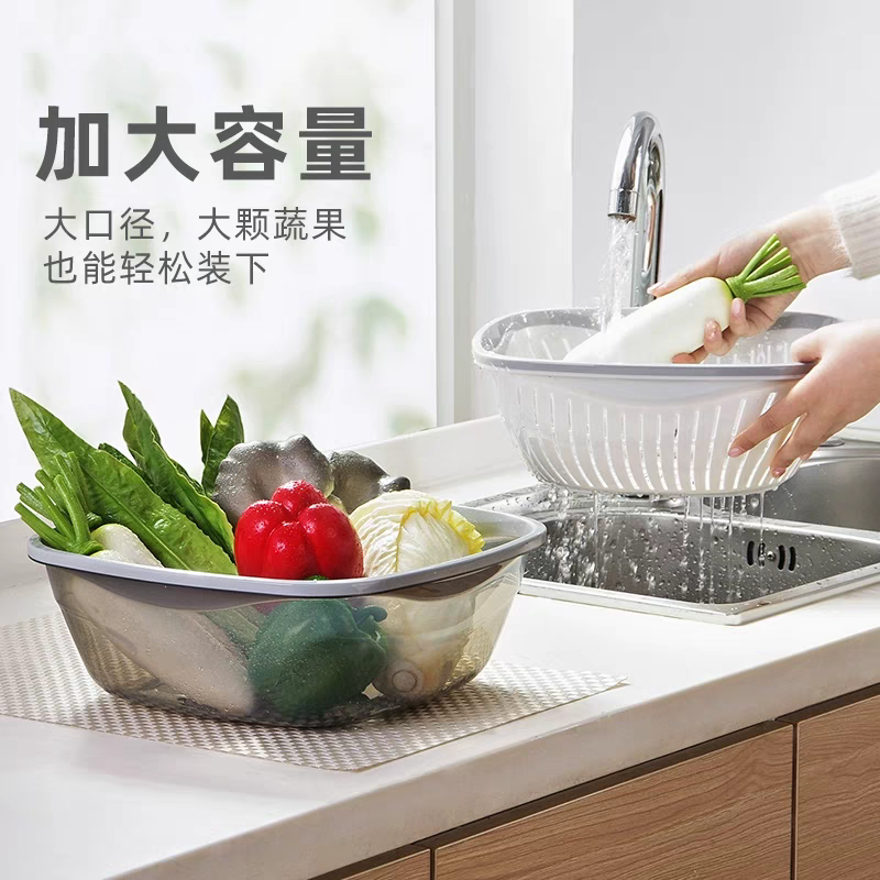 塑料洗菜盆双层方形沥水篮加厚滴漏水盆家用厨房蔬菜水果洗菜篮子,淘宝优惠券,粉丝福利购,淘宝优惠卷
