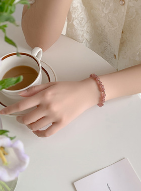 草莓晶福牌手链心手串小众设计感简约心送闺蜜手链手串女