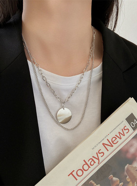 韩版双层圆片嘻哈风配饰毛衣链