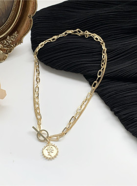 INS冷淡风美人头像双层金属项链