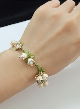 网红款森系白色兰花手链调节复古