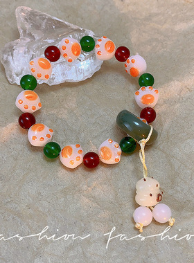 新中式国潮炭烧猫爪仿菩提手串学生绕指柔女文玩佛珠盘珠手链配饰