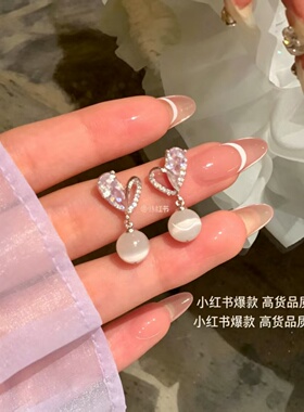 轻奢小众珍珠蝴蝶结锆石耳钉耳环