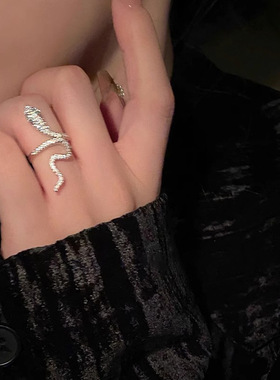 网红蛇形设计师戒指女小众设计感个性开口食指轻奢网红潮时尚指环
