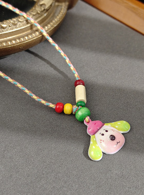 网红同款多巴胺彩色小狗吊坠编绳项链甜美可爱小众百搭长款毛衣链