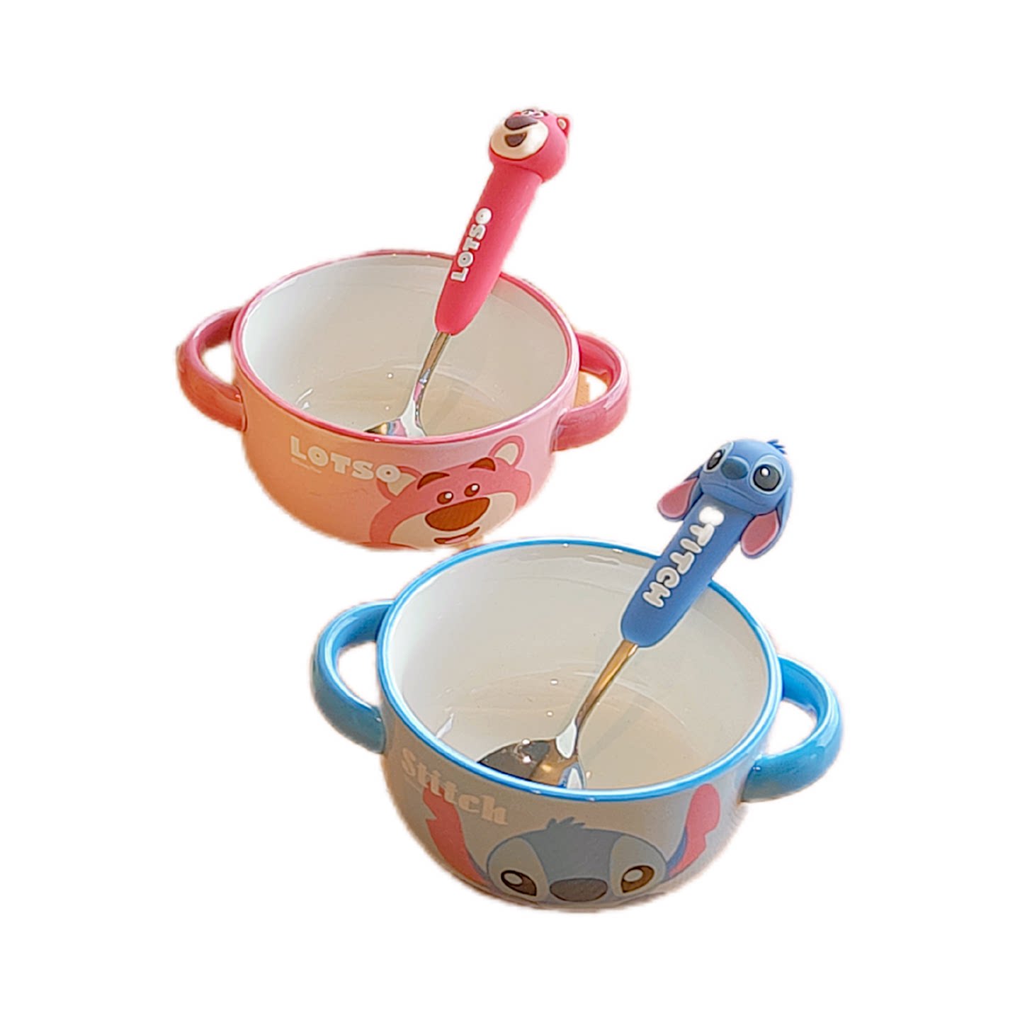 正版小熊维尼儿童碗陶瓷吃饭专用碗双耳碗饭碗辅食碗蒸蛋碗小碗