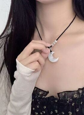 新中式月牙白月光情侣项链