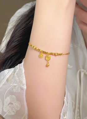 黄金铃铛Kitty猫吊饰猫眼珠间蹦迪珠足金999手链（内里为金链）