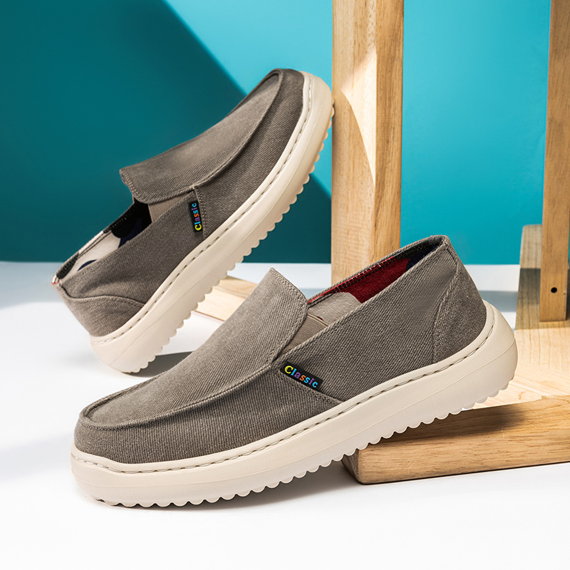 西域骆驼新款夏季豆豆帆布鞋男一脚蹬透气休闲百搭轻便软底懒人男 - 图0