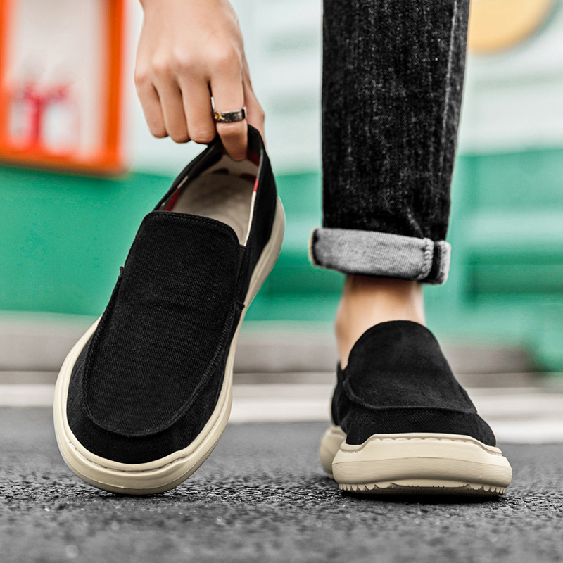 西域骆驼新款夏季豆豆帆布鞋男一脚蹬透气休闲百搭轻便软底懒人男 - 图2