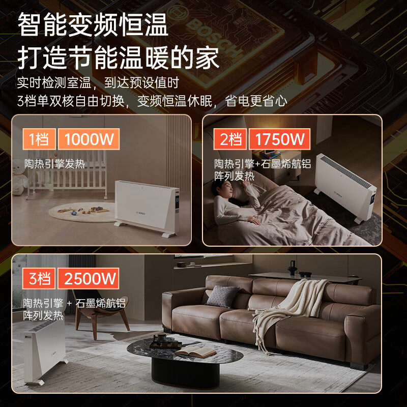 博世欧式快热炉取暖器石墨烯电暖器家用恒温定时落地/壁挂两用,淘宝优惠券,粉丝福利购,淘宝优惠卷